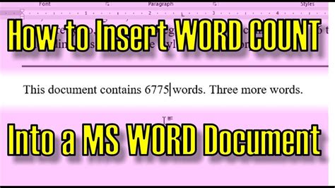 How To Insert Word Count Into A Ms Word Document Youtube