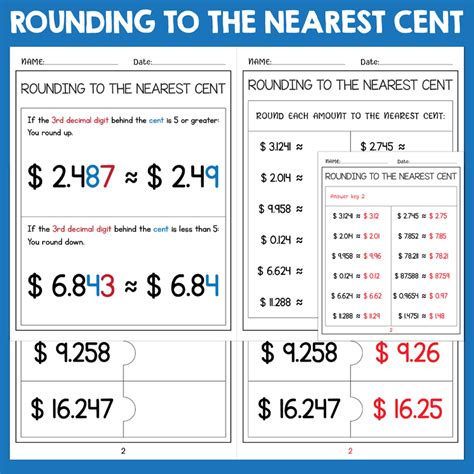 Rounding To The Nearest Cent Worksheets And Cards With Key Anchor Chart Teaching Resources