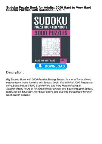 Read Pdf Sudoku Puzzle Book For Adults Hard To Very Hard Sudoku