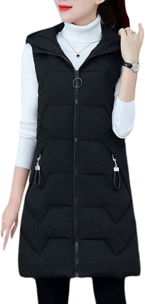 Yeokou Womens Slim Casual Sleeveless Hoodie Mid Long Puffer Quilted