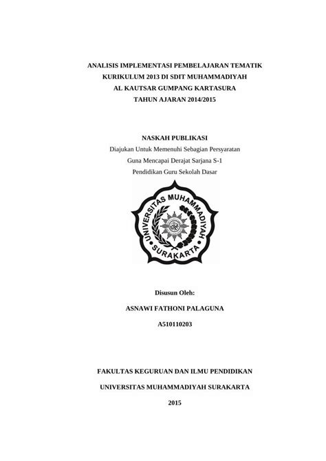 PDF ANALISIS IMPLEMENTASI PEMBELAJARAN TEMATIK KURIKULUM Eprints Ums