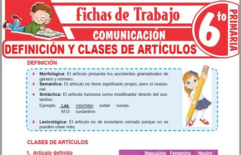 Definición Y Clases De Artículos Para Sexto De Primaria Fichas De Trabajo