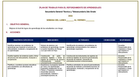 Plan De Reforzamiento Para Do Grado De Secundaria Y Teles