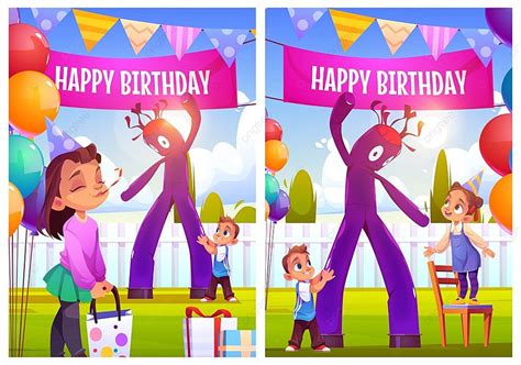 Happy Birthday Celebration Cartoon Posters Or Greeting Cards Template ...