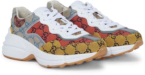 Baskets Rhyton Gg Multicolor En Toile Toile Gucci Lyst