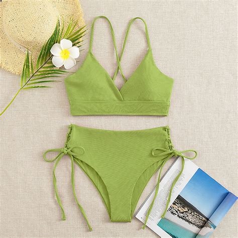 Swimsuit Women Bikini Sexy Solid Color Womens V Neck Separate Sexy