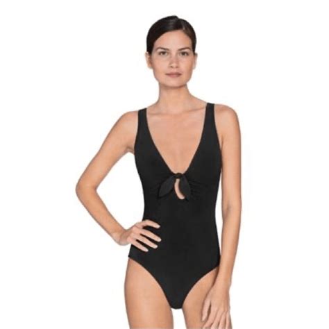 Robin Piccone Black Ava Plunge One Piece Swimsuit Wom… Gem