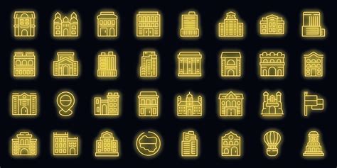 Warsaw icons set vector neon 23101514 Vector Art at Vecteezy