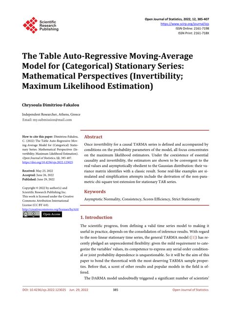 Pdf The Table Auto Regressive Moving Average Model For Categorical