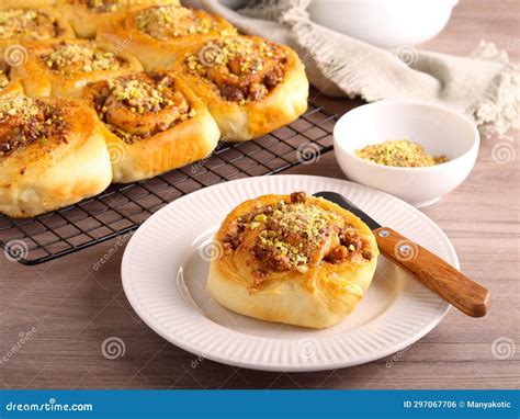 Sticky buns with pistachio stock photo. Image of breakfast - 297067706