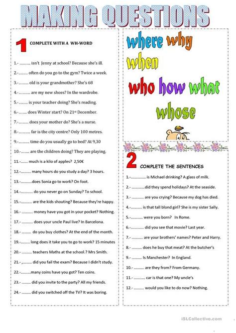 Making Questions English Worksheets For Kids Learn English Words