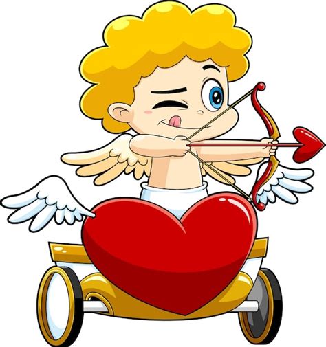 Lindo personaje de dibujos animados de bebé Cupido dispara un arco