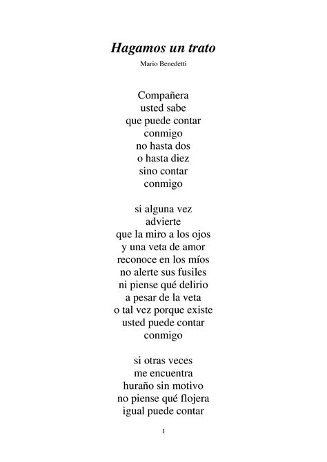 Ejercicio De Lectura Poema De Mario Benedetti Hagamos Un Trato