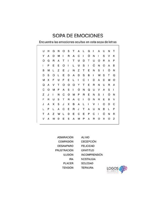 Sopa De Letras De Emociones Pdf