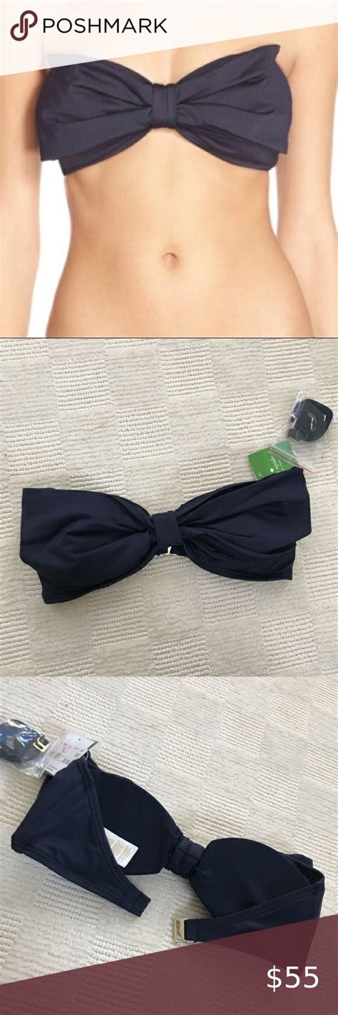 Nwt Kate Spade Bow Bandeau Bikini Rich Navy Bikinis Bow Bikini Top