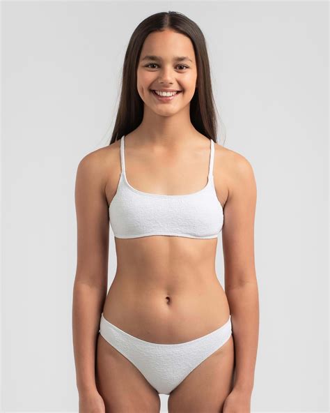 Shop Kaiami Girls Poppy Crinkle Bikini Set In White Fast Shipping