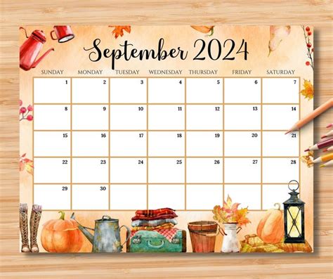 EDITABLE September 2024 Calendar Beautiful Cozy Fall Autumn