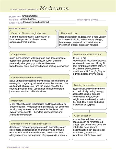 Betamethasone ALT ACTIVE LEARNING TEMPLATES Medication STUDENT NAME