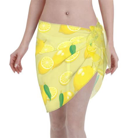 Coaee Bright Lemons Women S Short Sarongs Beach Wrap Sheer Bikini Wraps Chiffon Cover Ups For