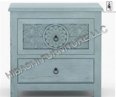 Tallaq Hand Carved Solid Mango Wood Bedside Table Hibashi Furniture Llc