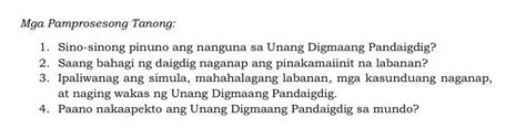 Solved Mga Pamprosesong Tanong 1 Sino Sinong Pinuno Ang Nanguna Sa