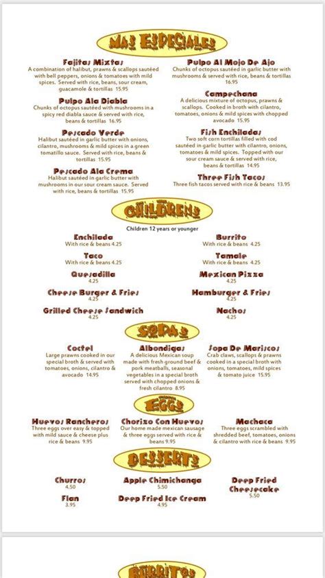 Menu At Sol De Mexico Restaurant Reedsport Winchester Ave