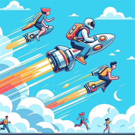 Premium Vector Rocket Jet Pack Race Competition Illustration Start Up