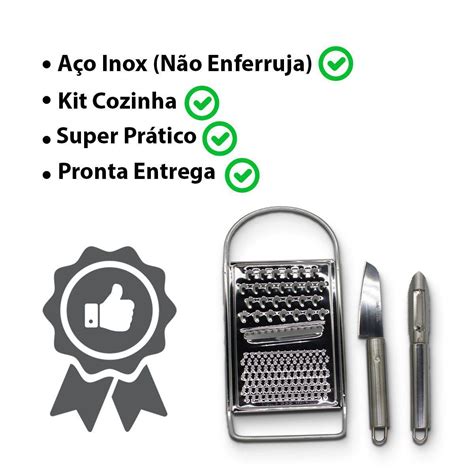 Kit De Cozinha P S Em Inox Ralador Faca Descascador