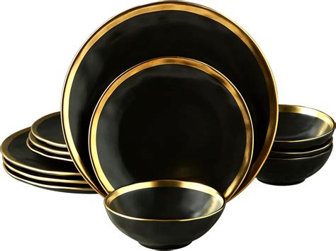 Amazon Pokini Matte Black Plates And Bowls Sets 12 Piece