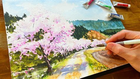 【誰でも簡単】桜の風景を水彩で描くプロセスとテクニックを全てお見せしますpt2【使用色も解説】 Youtube