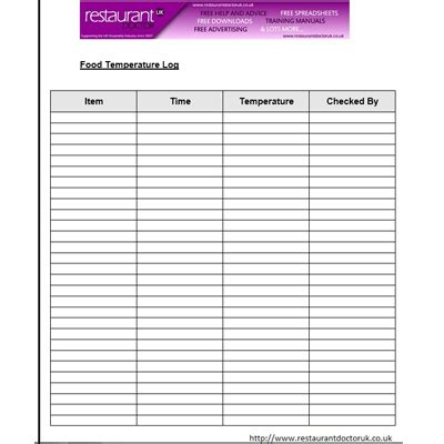 Temperature Log Template Free - FREE PRINTABLE TEMPLATES