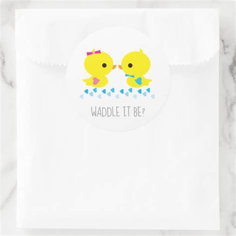 Yellow Duckie Waddle It Be Gender Reveal Classic Round Sticker Zazzle