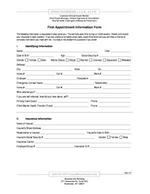 Fillable Online First Appointment Information Form Jeffrey Fax Email