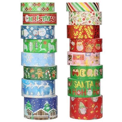 Christmas Washi Tape Set 16 Rolls Gold Foil Holiday Washi Tape With Christm Ebay