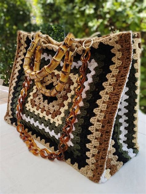 Borsa Crochet Uncinetto Con Manici In Bamboo Tipo Milanesa Etsy