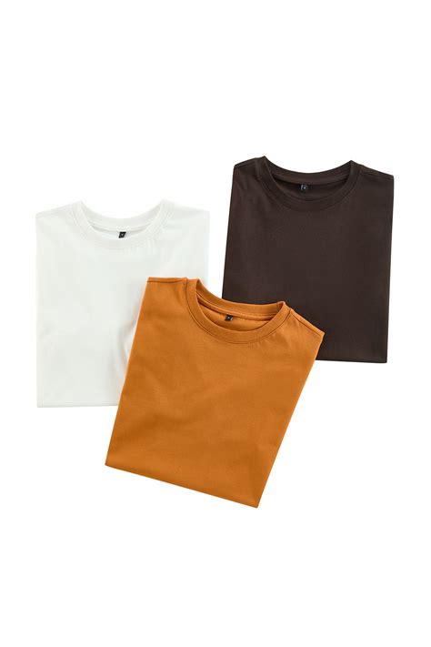 Trendyol Collection Dunkelbraun Orange Ecru 3 Teiliges T Shirt Set Aus