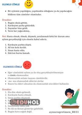 Olumlu Ve Olumsuz Cümle Eduhol Etkinlik İndir Oyun Oyna Test Çöz