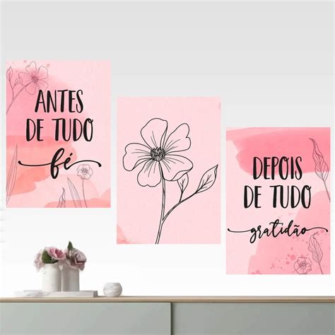 Kit Quadro Decorativo F E Gratid O Para Quarto Feminino Elo