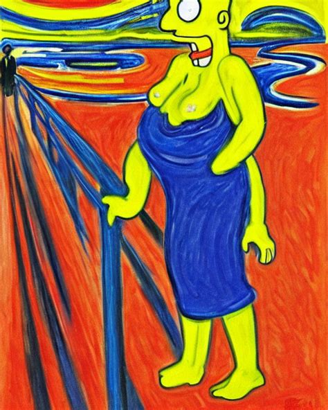 KREA AI - a painting of homer simpson in the scream by edvar...