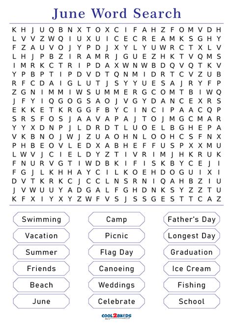 June Word Search Puzzles Printable