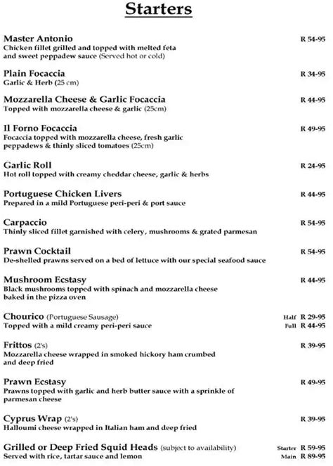 Menu at Il Forno pizzeria, New Redruth