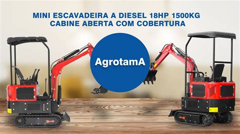 Mini Escavadeira A Diesel 18hp 1500kg Cabine Aberta Com Cobertura