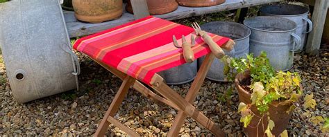 Portable Folding Wooden Stools With Striped Seats The Stripes Company Uk