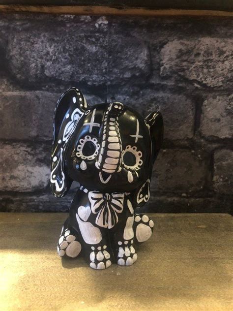 Sugar Skull Elephant Figurine Goth Decor Day Of The Dead Style