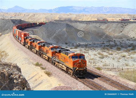 Usa Californiamojave Desert Long Bnsf Freight Train Editorial Photo