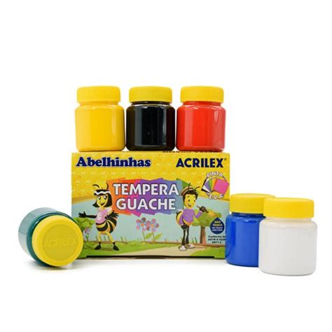 Tinta Guache Acrilex 6 Cores Escolar Shopee Brasil