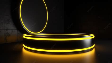 Black Product Stand Enhanced By Vibrant Yellow Neon Lighting In 3d ...