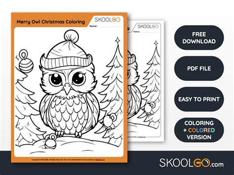 Merry Owl Christmas Coloring Worksheet Skoolgo