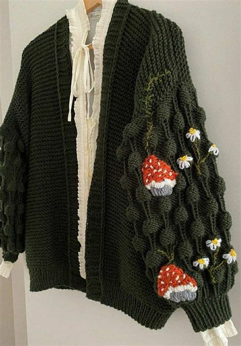 Mushroom Cardigan Mushroom Sweater Embroidered Mushroom Cardigan