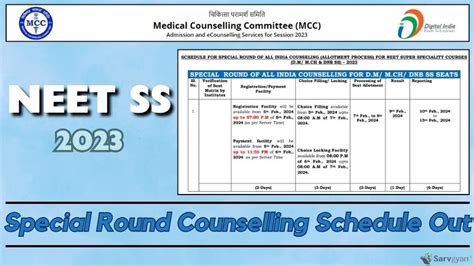 NEET SS 2023 Special Round Counselling Schedule Out Details Here